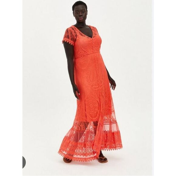 Torrid Coral Lace Button Front Maxi Dress Spring Easter Holiday sz 3X NWT - Picture 1 of 13